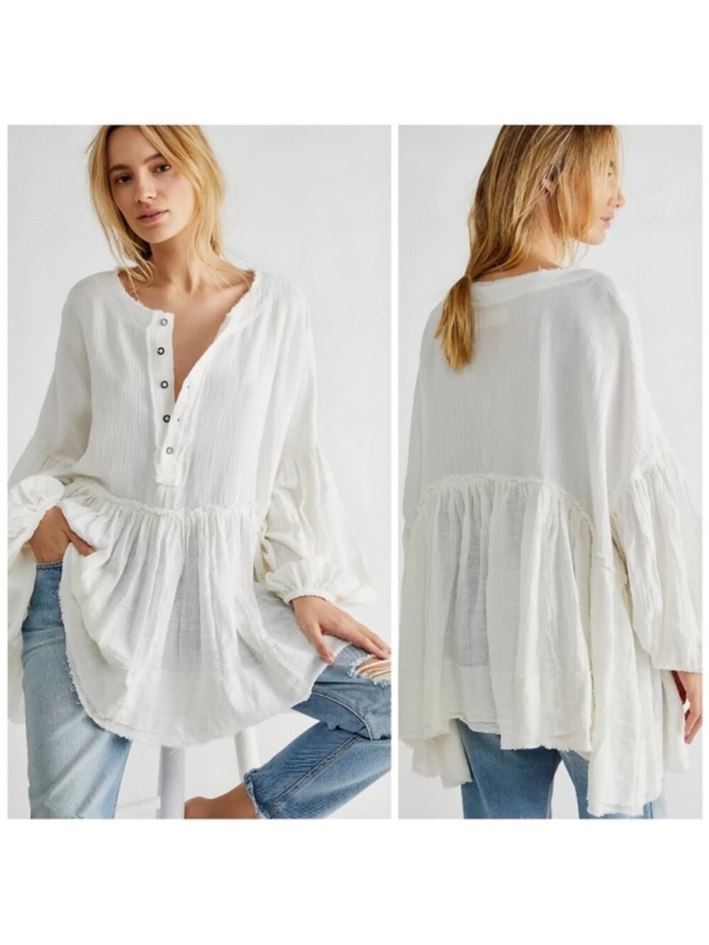 Free People Oversized Half Button Keeping It Cool Tunic Top Size S NWOT